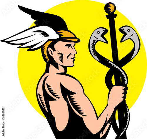 Roman Greek God Hermes or mercury holding a caduceus