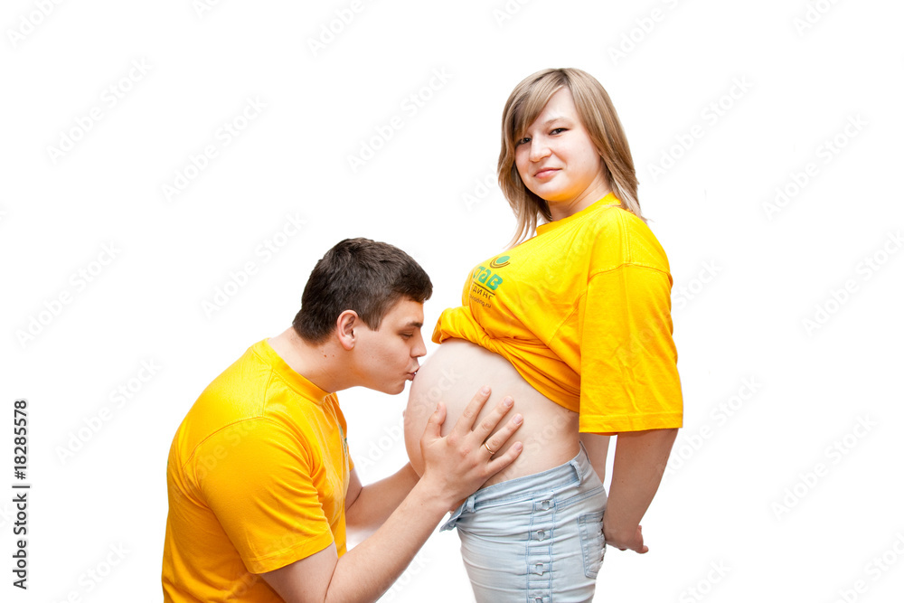 pregnant woman with husband isolated on white pregnant woman with husband isolated on white