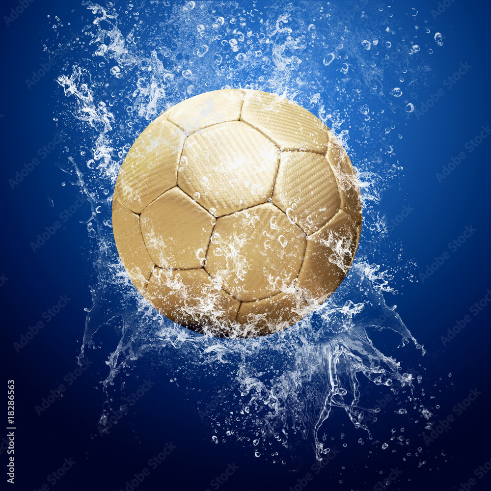 Fototapeta premium Drops around soccer ball under water