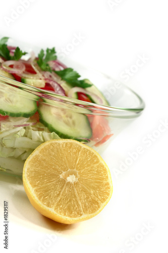 Salad with fresh cabbage leaves