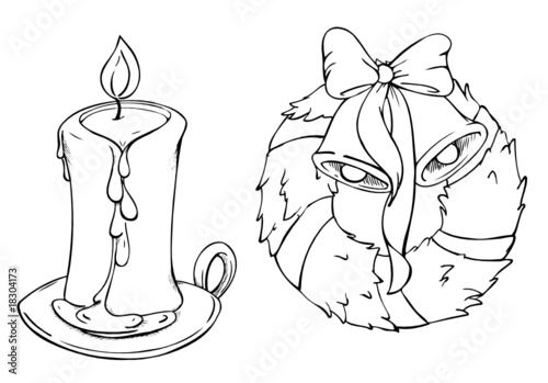 Christmas, Weihnachten, Glocken, Kerze, Türkranz, Kranz