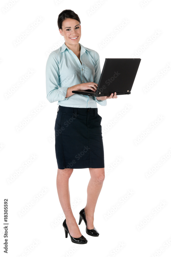 Young businesswoman with laptop, isolated on white Young businesswoman with laptop, isolated on white