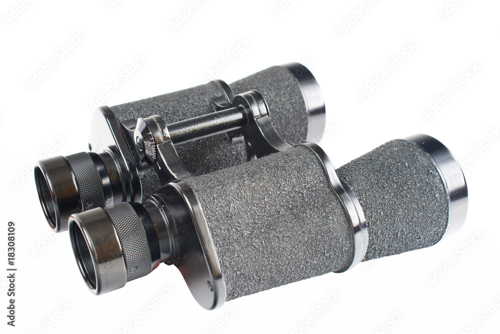 Black binoculars on white background Black binoculars on white background