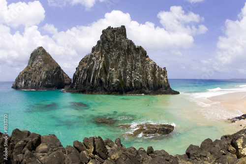 view of two brothers islands beach in fernando de noronha