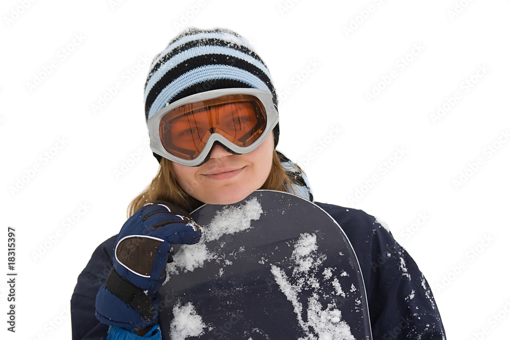 Young girl with snowboard. Young girl with snowboard.