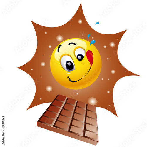 Smiley ball wishing to taste sweet chocolate