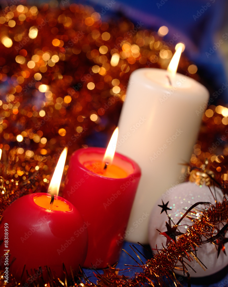 Christmas still life with candles and garland Christmas still life with candles and garland