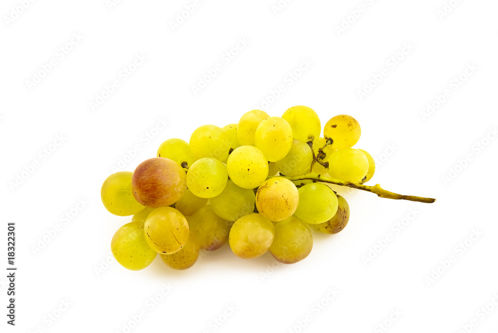Cluster of ripe muscat grapes on a white background