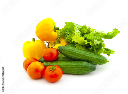 Set of various vegetables and fruit on a white background