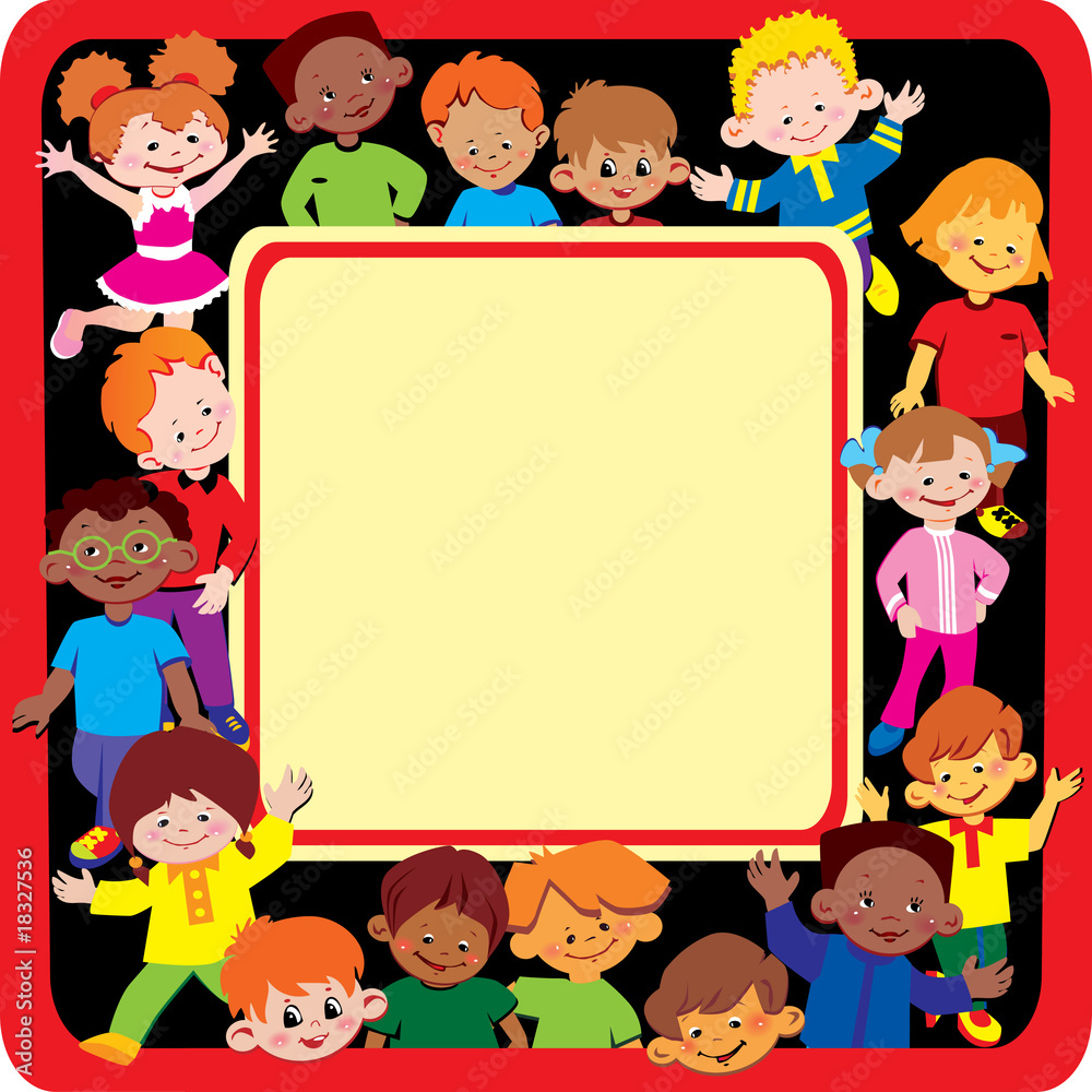 Glad kids frame. Place for sample text. Happy childhood. Glad kids frame. Place for sample text. Happy childhood.