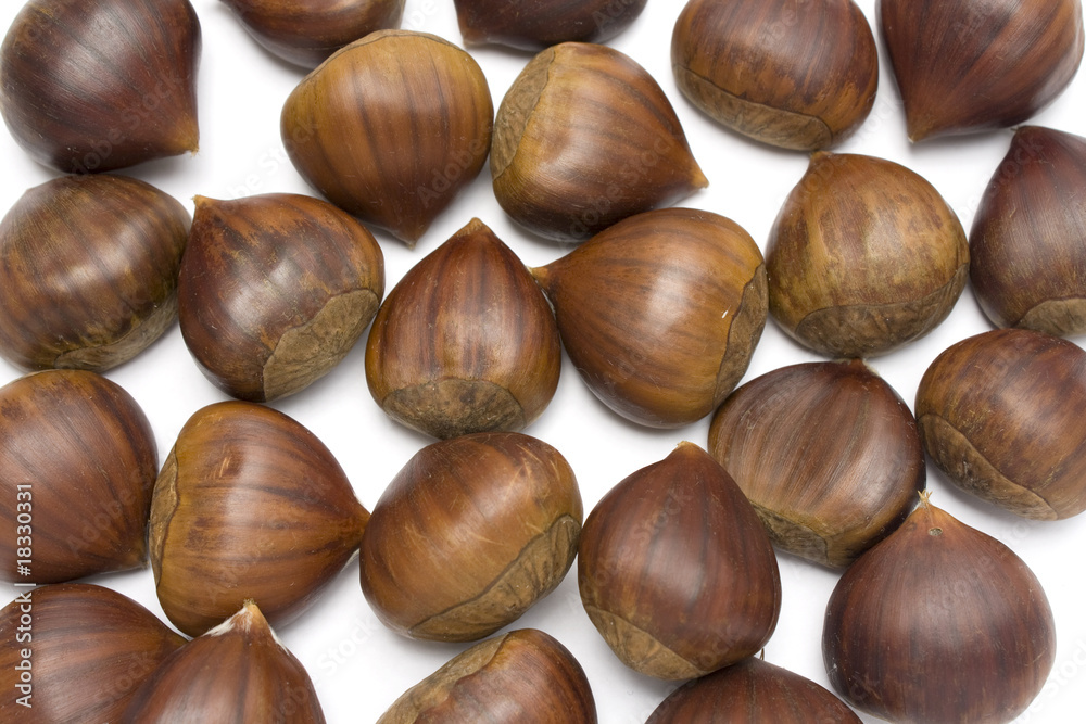 isolated brown chestnuts with a white background isolated brown chestnuts with a white background