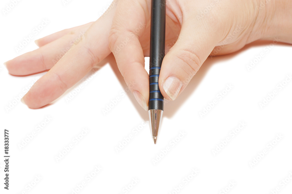 Pen in woman hand isolated on white background Pen in woman hand isolated on white background