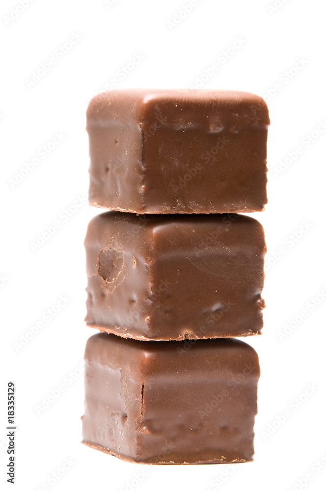 Chocolate cube tower angled view