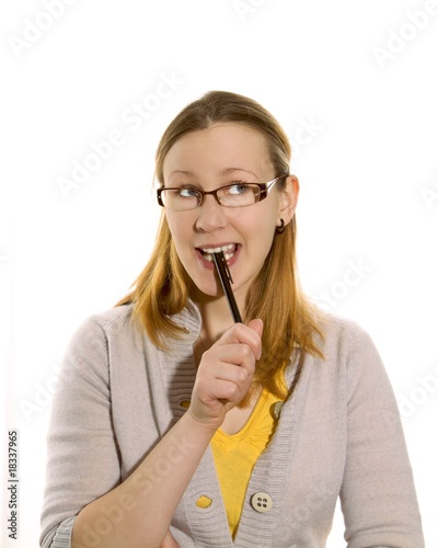 Frau mit Kuli
