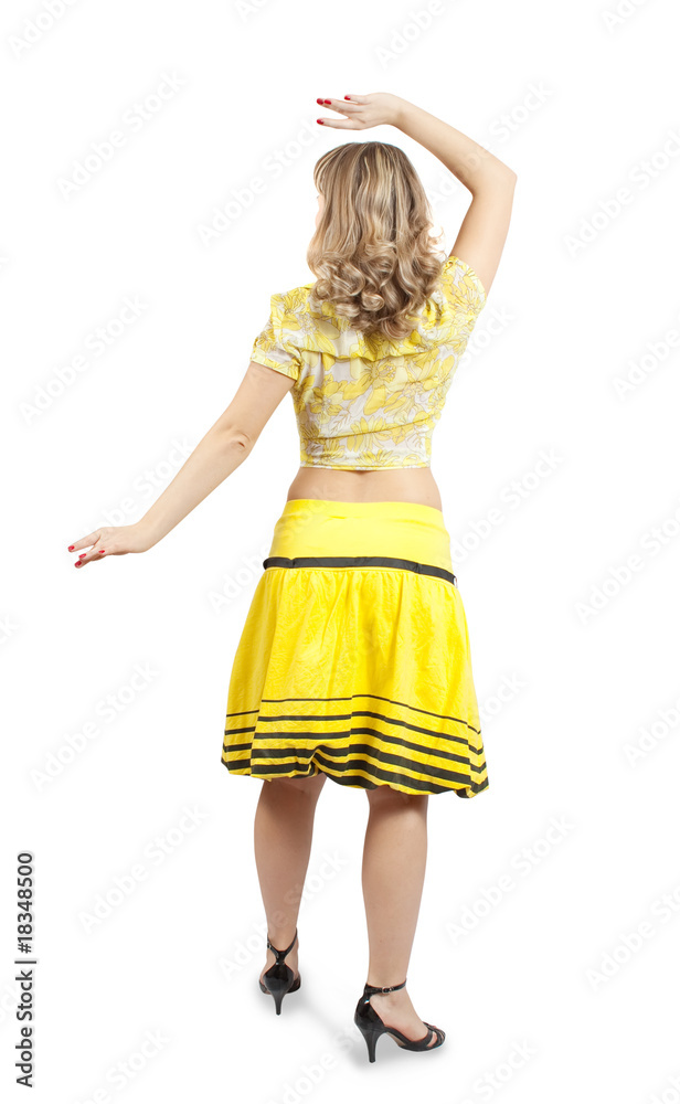 Disko girl in retro-styled dress over white Disko girl in retro-styled dress over white