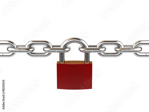 Lock and chain isolated on white background.