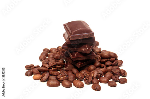 Coffee beans and chocolate pieces