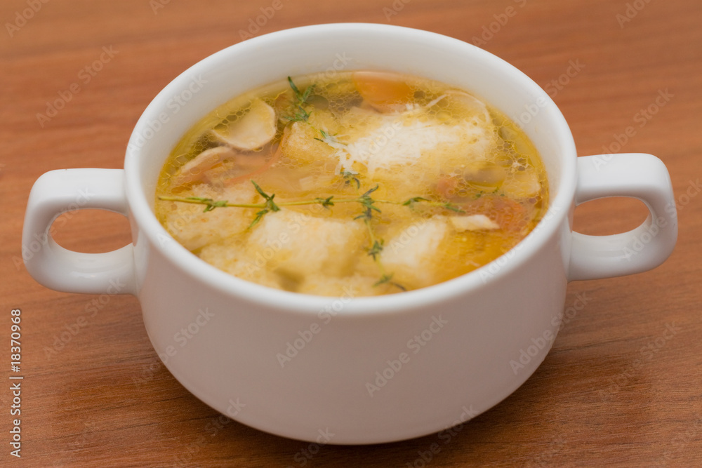 Italian soup with champignons and cheese Italian soup with champignons and cheese