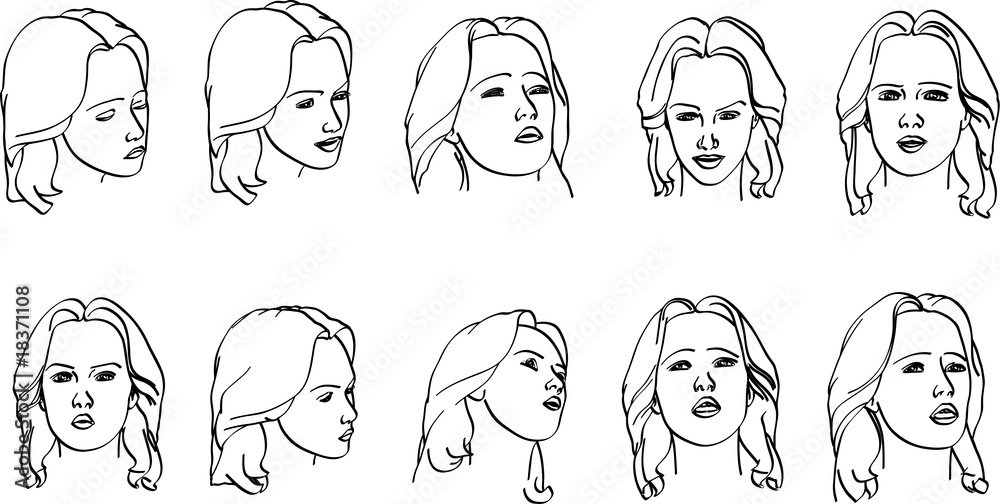 various expressions on a woman's face various expressions on a woman's face