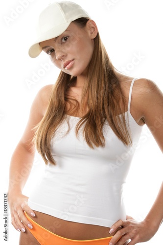 Young beauty woman wearing baseball cap biting her lip