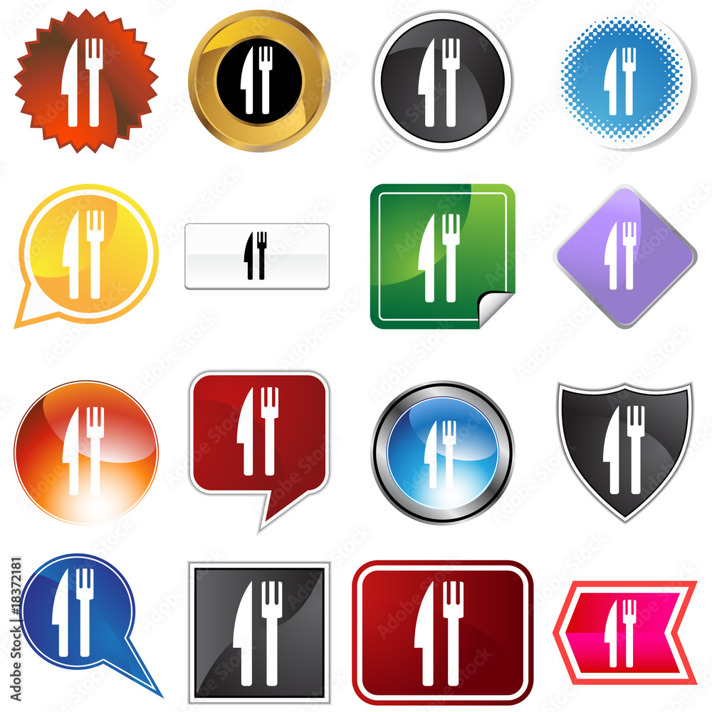 fork knife variety icon set