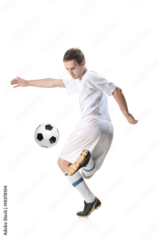 Football player with ball isolated against white