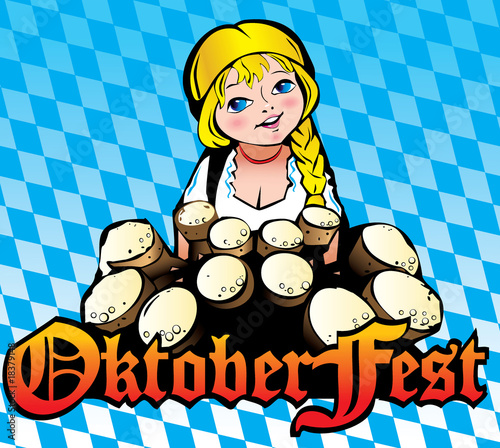 Oktoberfest girl. Girl with beer. Vector art-illustration.