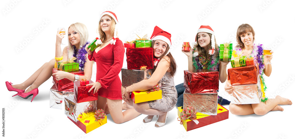 Fototapeta premium Girls sitting with gifts