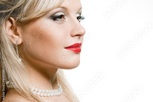 beautiful blond woman with perfect skin and bright make-up