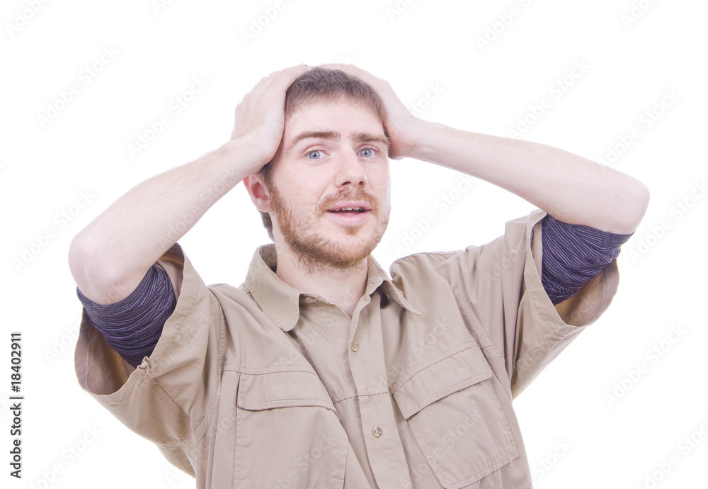 young depressed man isolated on white background young depressed man isolated on white background