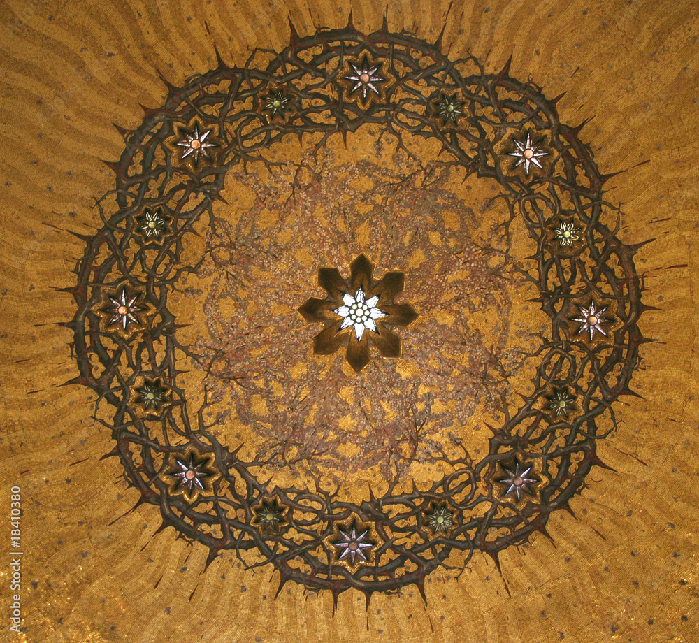 Crown of thorns, mosaic in Chapel of the Flagellation, Jerusalem Crown of thorns, mosaic in Chapel of the Flagellation, Jerusalem