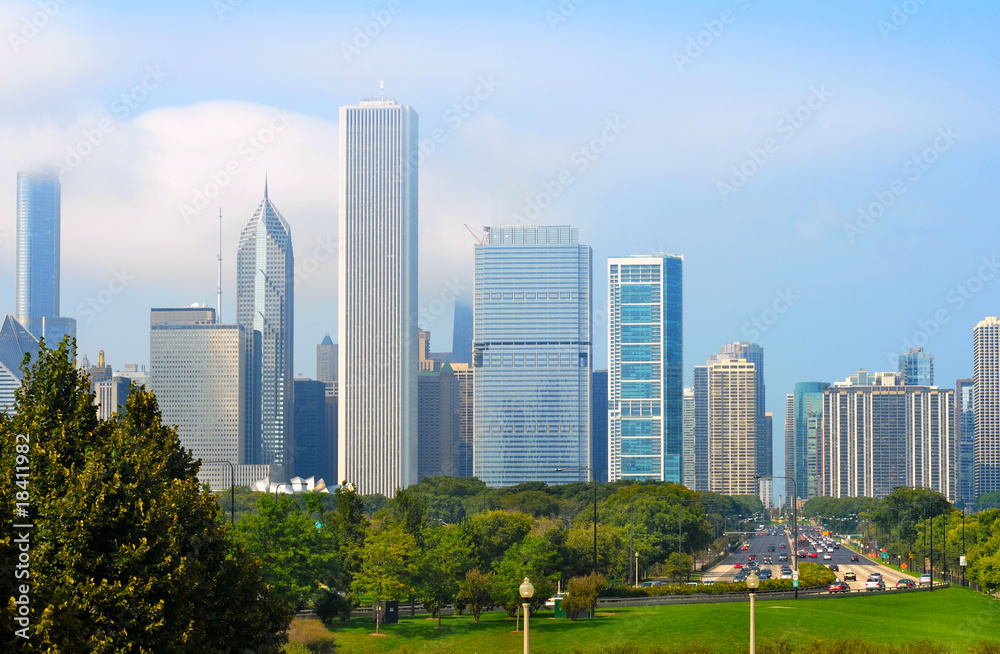 Chicago skyline lookin north down Lake Shore Boulevard