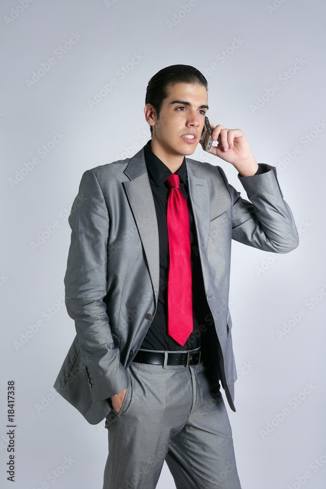 Fototapeta premium Businessman with gray suit talking cellular