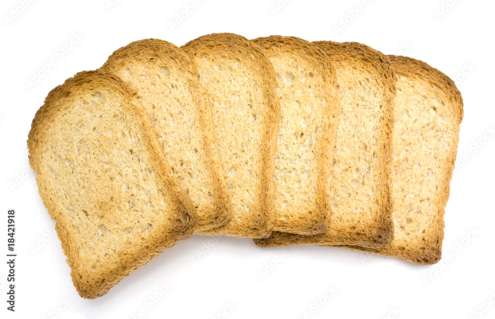 Many toasts isolated in a white background