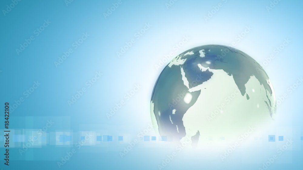 Rotating blue globe with flying squares in loop Rotating blue globe with flying squares in loop