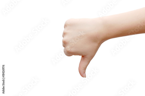 A woman's hand with disapproval gesture. Isolated