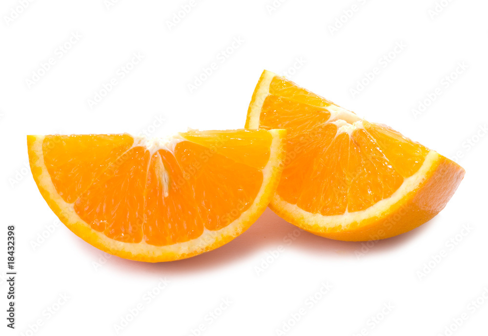 piece of fresh orange fruit with shadow piece of fresh orange fruit with shadow