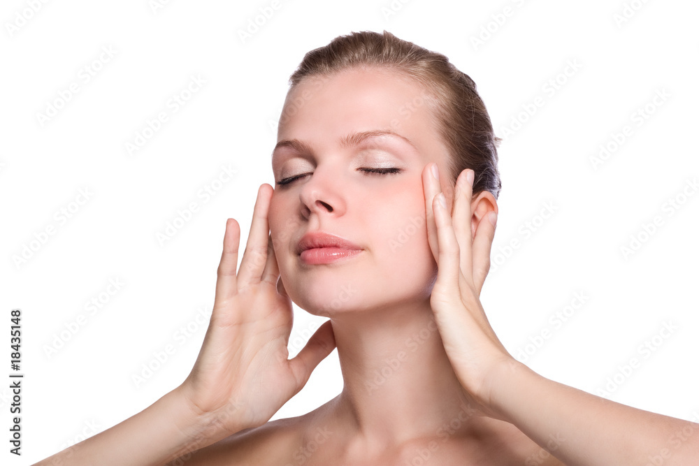 woman touching with her hand the healthy skin woman touching with her hand the healthy skin
