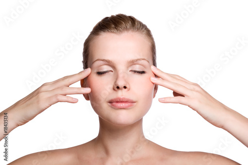 woman touching with her hand the healthy skin