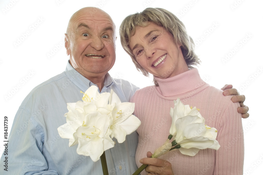 Seniorenpaar mit Blumen Seniorenpaar mit Blumen