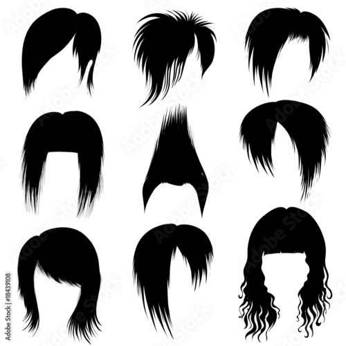 Big set of black hair styling for woman