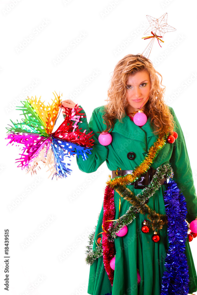 Fototapeta premium Beautiful woman with gift isolated on white