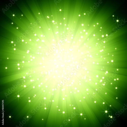 Green light burst with stars