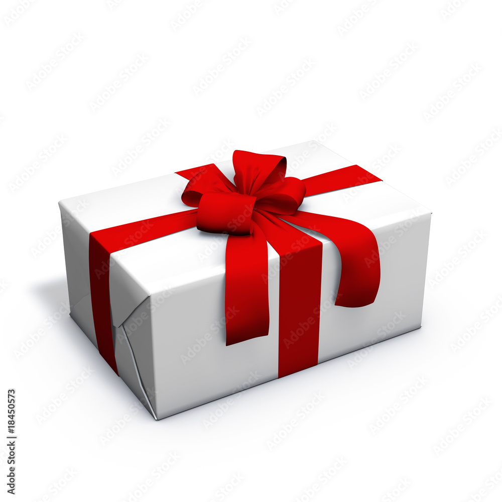 Fototapeta premium white present with red ribbon
