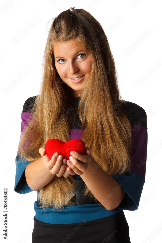 Girl with red heart in hands Girl with red heart in hands