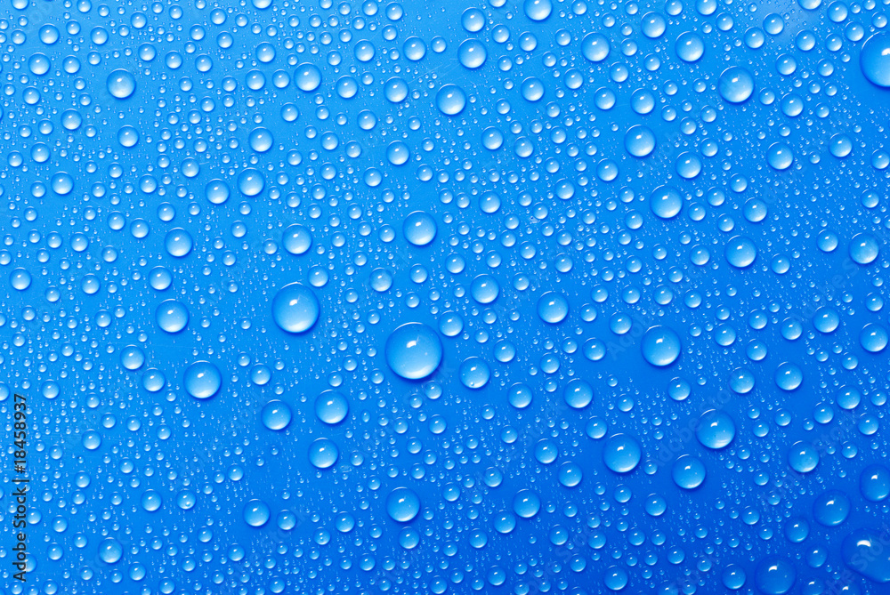 water drops on a blue glass