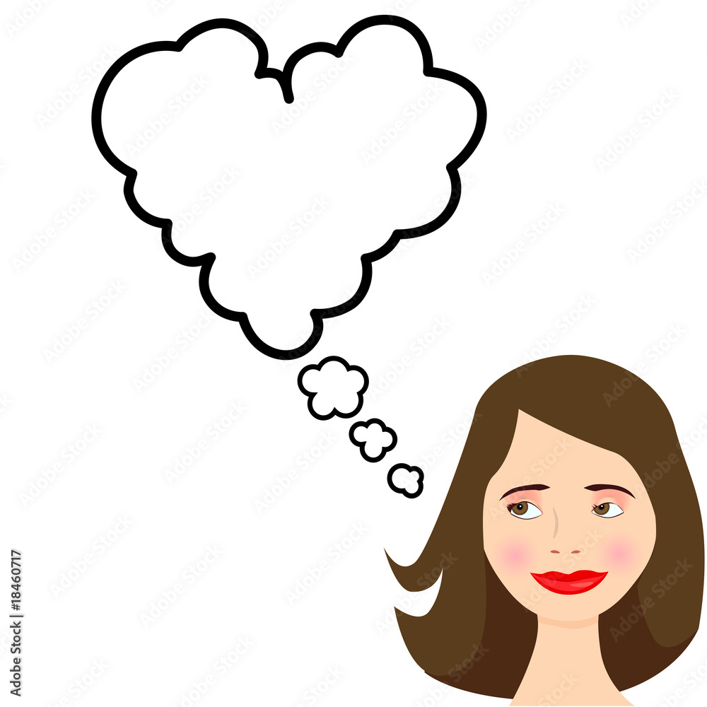 Cartoon Girl Dreams Love Romance in Speech Bubble