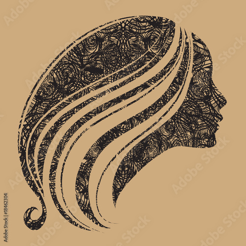 Vector grunge portrait of woman with long hair