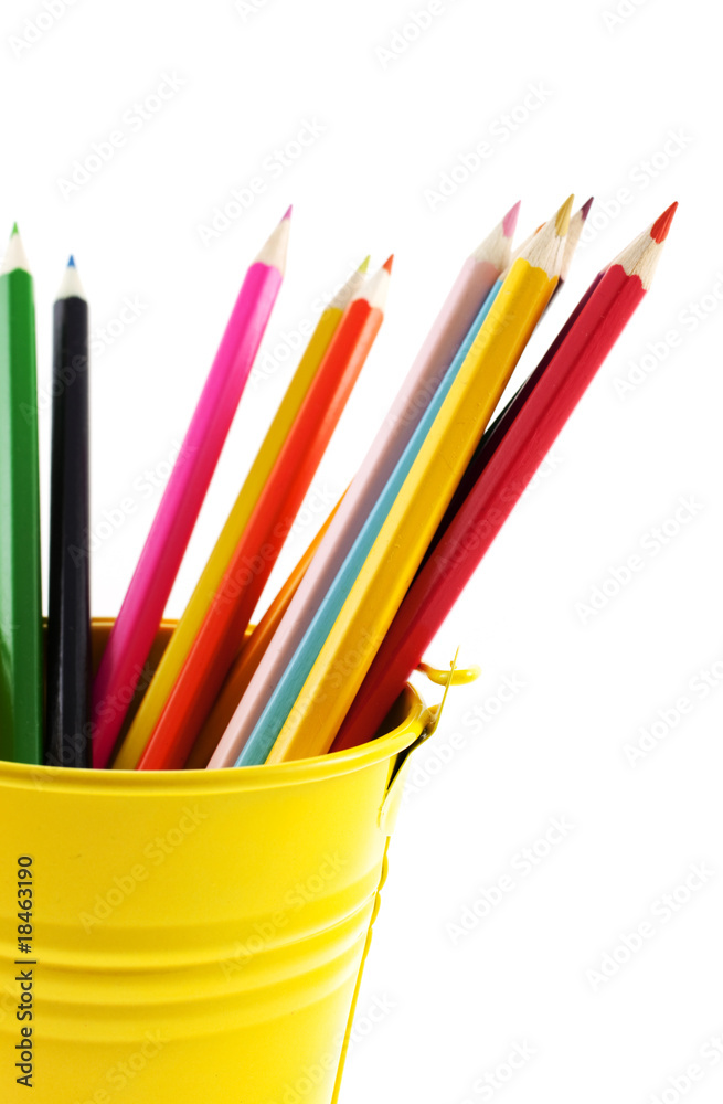crayons in yellow bucket crayons in yellow bucket