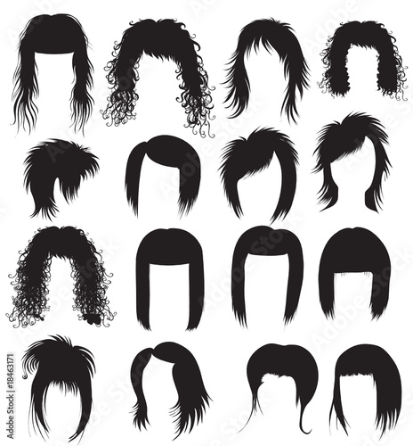 Vector Big set of black hair styling for woman
